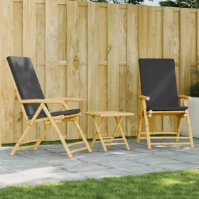 Juego bistró plegable con cojines 3 pzas bambú gris oscuro by vidaXL, Garden sets - Ref: Foro24-3208932, Price: 252,82 €, Dis...