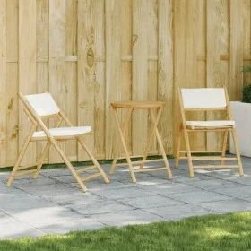 Juego bistró plegable de bambú 3 pzas con cojines blanco crema by vidaXL, Garden sets - Ref: Foro24-3208939, Price: 187,99 €,...
