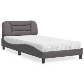 Bed with gray synthetic leather mattress 100x200 cm by vidaXL, Beds and slatted bases - Ref: Foro24-3208706, Price: 287,85 €,...