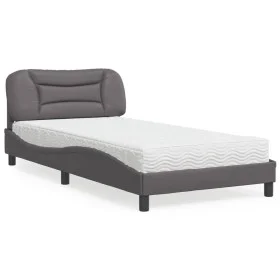 Bed with gray synthetic leather mattress 100x200 cm by vidaXL, Beds and slatted bases - Ref: Foro24-3208706, Price: 334,57 €,...
