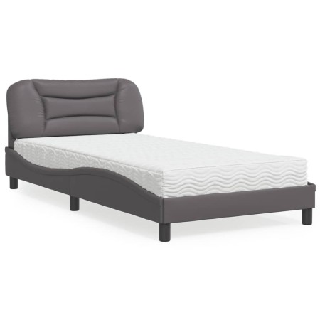 Bed with gray synthetic leather mattress 100x200 cm by vidaXL, Beds and slatted bases - Ref: Foro24-3208706, Price: 278,54 €,...