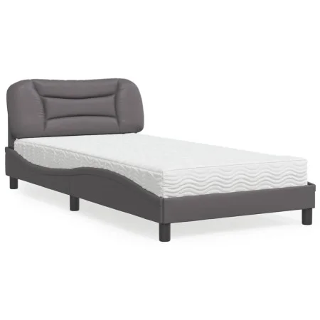 Bed with gray synthetic leather mattress 100x200 cm by vidaXL, Beds and slatted bases - Ref: Foro24-3208706, Price: 334,57 €,...