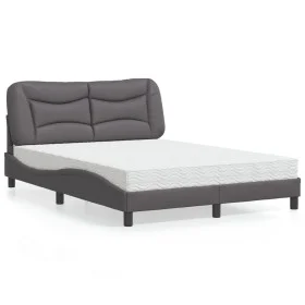 Bed with gray synthetic leather mattress 140x200 cm by vidaXL, Beds and slatted bases - Ref: Foro24-3208727, Price: 404,58 €,...