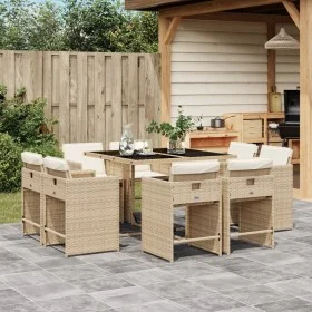 Set comedor de jardín 9 pzas con cojines ratán sintético beige by vidaXL, Garden sets - Ref: Foro24-3277965, Price: 522,90 €,...