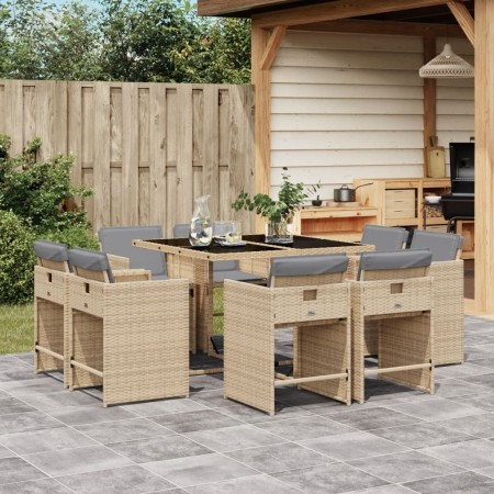 Set comedor de jardín 9 pzas con cojines ratán sintético beige by vidaXL, Garden sets - Ref: Foro24-3277967, Price: 446,77 €,...