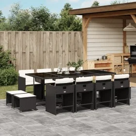 Set comedor de jardín con cojines 13 pzas ratán sintético negro by vidaXL, Garden sets - Ref: Foro24-3277925, Price: 788,16 €...
