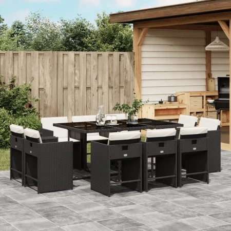 11-teiliges Gartenspeiseset mit schwarzen Polstern aus synthetischem Rattan. von vidaXL, Gartensets - Ref: Foro24-3277973, Pr...