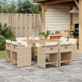 Garten-Essgruppe 9-teilig mit Kissen aus synthetischem Rattan in Beige. von vidaXL, Gartensets - Ref: Foro24-3277971, Preis: ...