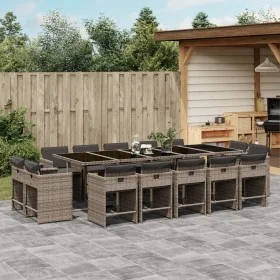 Set comedor de jardín con cojines 15 pzas ratán sintético gris by vidaXL, Garden sets - Ref: Foro24-3277999, Price: 1,00 €, D...