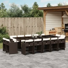 Set comedor de jardín y cojines 15 pzas ratán sintético marrón by vidaXL, Garden sets - Ref: Foro24-3278000, Price: 1,00 €, D...