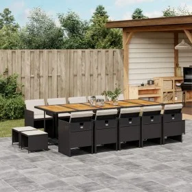 Set comedor de jardín con cojines 15 pzas ratán sintético negro by vidaXL, Garden sets - Ref: Foro24-3277766, Price: 1,00 €, ...