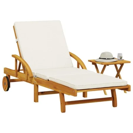 Tumbona con cojín y mesa madera maciza de acacia de vidaXL, Tumbonas - Ref: Foro24-3206362, Precio: 262,64 €, Descuento: %