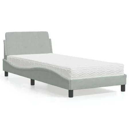 Bett mit hellgrauer Samtmatratze 90x200 cm von vidaXL, Betten und Lattenroste - Ref: Foro24-3208331, Preis: 244,35 €, Rabatt: %