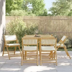 Faltbare Bistrostühle mit Kissen, 6 Stück, weiß-cremefarbenes Bambus von vidaXL, Gartenstühle - Ref: Foro24-3208924, Preis: 3...