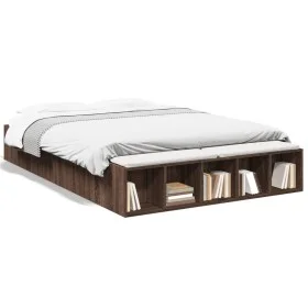 Oak brown engineered wood bed frame 150x200 cm by vidaXL, Beds and slatted bases - Ref: Foro24-3280565, Price: 172,99 €, Disc...