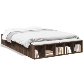 Oak brown engineered wood bed frame 120x190 cm by vidaXL, Beds and slatted bases - Ref: Foro24-3280600, Price: 128,43 €, Disc...