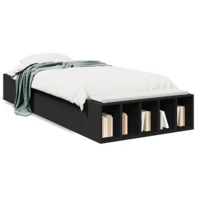 Black engineered wood bed frame 75x190 cm by vidaXL, Beds and slatted bases - Ref: Foro24-3280623, Price: 102,14 €, Discount: %