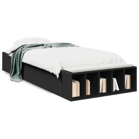 Black engineered wood bed frame 75x190 cm by vidaXL, Beds and slatted bases - Ref: Foro24-3280623, Price: 102,14 €, Discount: %