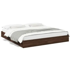 Oak brown engineered wood bed with drawers 200x200 cm by vidaXL, Beds and slatted bases - Ref: Foro24-3280635, Price: 194,88 ...