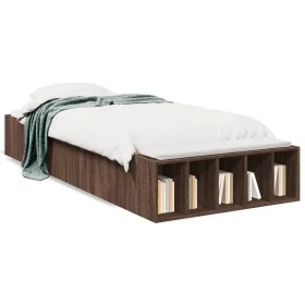 Brown oak engineered wood bed frame 75x190 cm by vidaXL, Beds and slatted bases - Ref: Foro24-3280628, Price: 102,14 €, Disco...