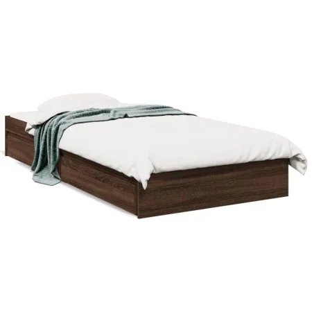 Oak brown engineered wood bed with drawers 100x200 cm by vidaXL, Beds and slatted bases - Ref: Foro24-3280677, Price: 133,69 ...
