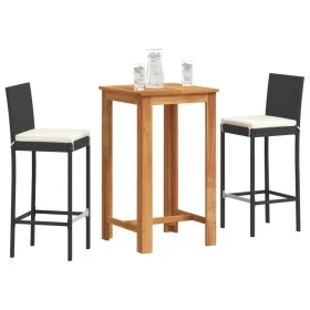 Mesa y taburetes de jardín 3 pzas madera acacia ratán PE negro by vidaXL, Garden sets - Ref: Foro24-3295262, Price: 260,27 €,...