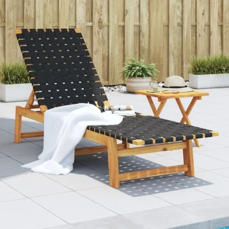 Massive Liegestuhl aus Akazienholz und schwarzem Stoff von vidaXL, Liegen - Ref: Foro24-366507, Preis: 117,89 €, Rabatt: %