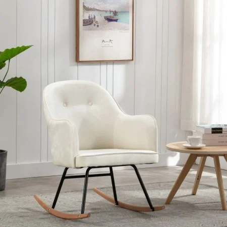 Silla mecedora de terciopelo blanco crema de vidaXL, Mecedoras - Ref: Foro24-289901, Precio: 174,09 €, Descuento: %