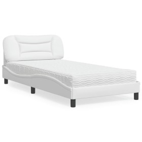 Bed with white synthetic leather mattress 100x200 cm by vidaXL, Beds and slatted bases - Ref: Foro24-3208704, Price: 305,08 €...