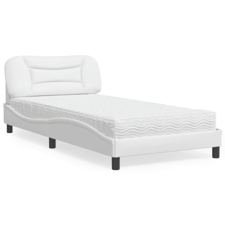 Bed with white synthetic leather mattress 100x200 cm by vidaXL, Beds and slatted bases - Ref: Foro24-3208704, Price: 305,08 €...
