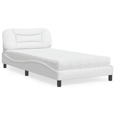 Bed with white synthetic leather mattress 100x200 cm by vidaXL, Beds and slatted bases - Ref: Foro24-3208704, Price: 332,17 €...