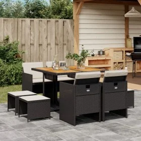 Set de comedor de jardín 9 pzas y cojines ratán sintético negro by vidaXL, Garden sets - Ref: Foro24-3277730, Price: 465,77 €...