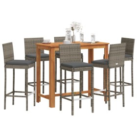 Garden table and 7-piece set of acacia wood and gray PE rattan stools. by vidaXL, Garden sets - Ref: Foro24-3295281, Price: 6...