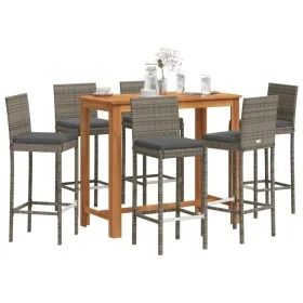 Garden table and 7-piece set of acacia wood and gray PE rattan stools. by vidaXL, Garden sets - Ref: Foro24-3295281, Price: 6...