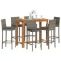Mesa y taburetes de jardín 7 pzas madera acacia ratán PE gris de vidaXL, Conjuntos de jardín - Ref: Foro24-3295281, Precio: 6...