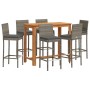 Mesa y taburetes de jardín 7 pzas madera acacia ratán PE gris