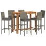 Mesa y taburetes de jardín 7 pzas madera acacia ratán PE gris de vidaXL, Conjuntos de jardín - Ref: Foro24-3295281, Precio: 6...