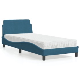 Cama con colchón terciopelo azul 80x200 cm