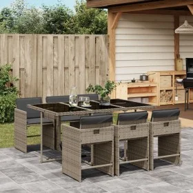 Set comedor jardín 7 pzas y cojines ratán sintético gris by vidaXL, Garden sets - Ref: Foro24-3277855, Price: 489,82 €, Disco...