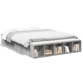 Sonoma gray engineered wood bed frame 140x200 cm by vidaXL, Beds and slatted bases - Ref: Foro24-3280571, Price: 170,89 €, Di...