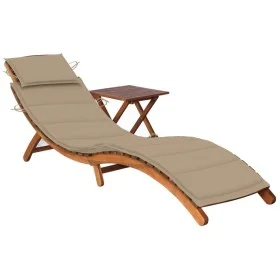 Garden lounger with table and cushion in solid acacia wood by vidaXL, Loungers - Ref: Foro24-3061590, Price: 191,14 €, Discou...