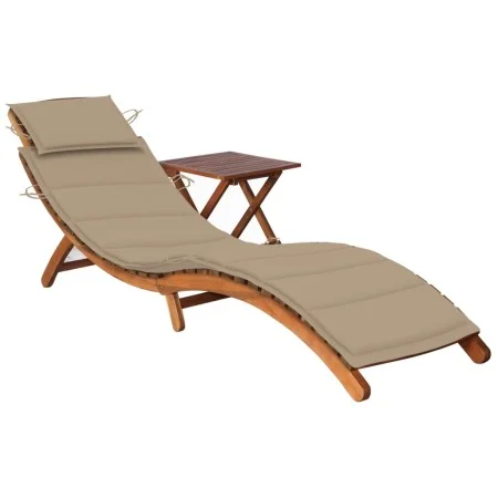 Garden lounger with table and cushion in solid acacia wood by vidaXL, Loungers - Ref: Foro24-3061590, Price: 191,14 €, Discou...