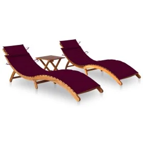 Tumbonas 2 unidades con mesa y cojines madera maciza de acacia de vidaXL, Tumbonas - Ref: Foro24-3077385, Precio: 375,27 €, D...