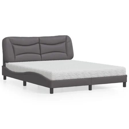 Bed with gray synthetic leather mattress 160x200 cm by vidaXL, Beds and slatted bases - Ref: Foro24-3208734, Price: 434,80 €,...