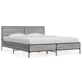 Sonoma gray metal engineered wood bed frame 160x200 cm by vidaXL, Beds and slatted bases - Ref: Foro24-3280010, Price: 159,59...
