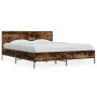 Engineered wood bed frame metal smoked oak 150x200cm by vidaXL, Beds and slatted bases - Ref: Foro24-3280004, Price: 152,19 €...