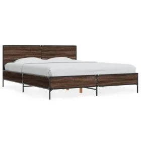Oak brown metal engineered wood bed frame 150x200 cm by vidaXL, Beds and slatted bases - Ref: Foro24-3280006, Price: 157,23 €...