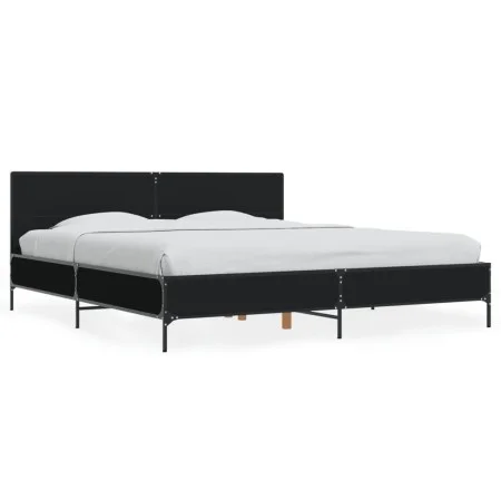 Engineered wood and black metal bed frame 180x200cm by vidaXL, Beds and slatted bases - Ref: Foro24-3280012, Price: 166,30 €,...