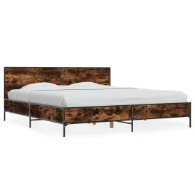 Engineered wood bed frame metal smoked oak 200x200cm by vidaXL, Beds and slatted bases - Ref: Foro24-3280019, Price: 167,44 €...