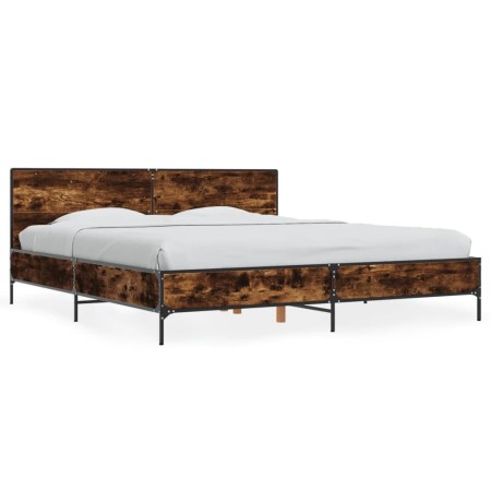 Bettgestell aus Holzwerkstoff, Metall, geräucherte Eiche, 200 x 200 cm von vidaXL, Betten und Lattenroste - Ref: Foro24-32800...